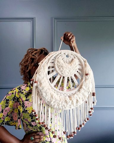 unique boho macrame wall hanger for your empty walls, woven tapestry with beading