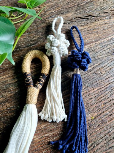 macrame door hanging tassels, unique door art, fiber designs for added texture and style for your home.