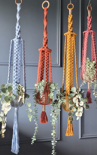 colourful macrame plant hangers for your wall and ceilings, unique and stylish design for your indoor garden and plants.