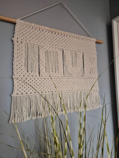 macrame love wall hanger in natural, wall banner, name hanger 
